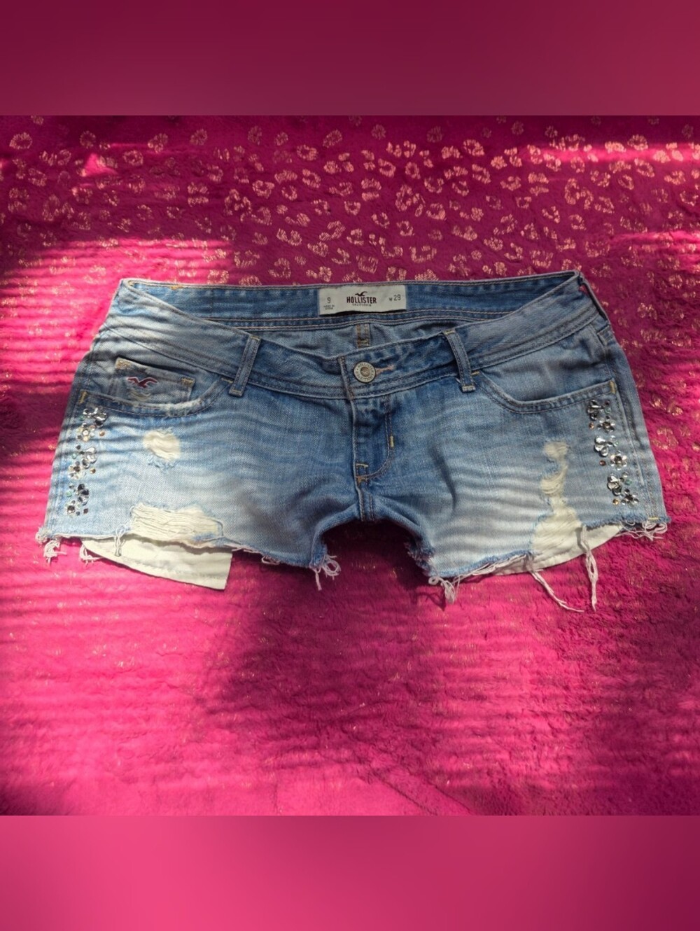 2000s Hollister lowrise denim shorts with rhinestones Y2k Mcbling Size 9